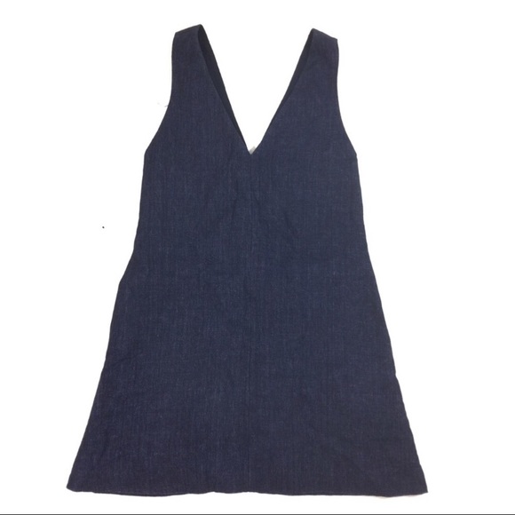 Theory V-Neck Linen Shift Dress Denim Blue Sz. P - Picture 2 of 6